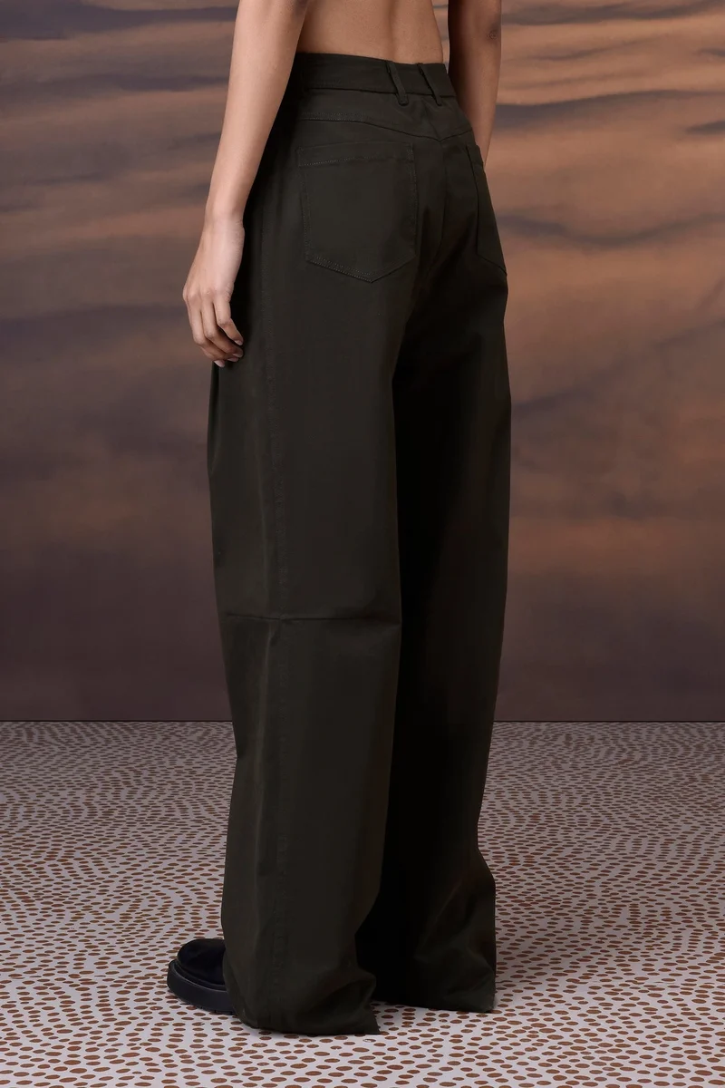 Genes Lecoanet Hemant Military Green Cotton Twill Wide-Leg Trousers